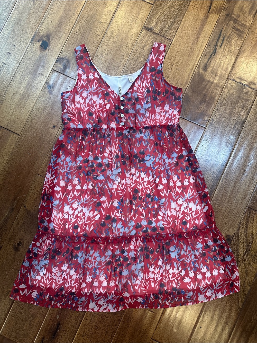 Red Floral Tiered Casual Sundress for Women